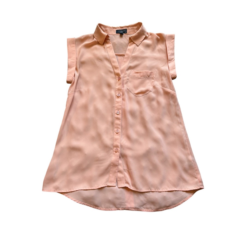 The Limited‎ Ashton Blouse XS Peach Sleeveless Button Front Collared Top Sheer